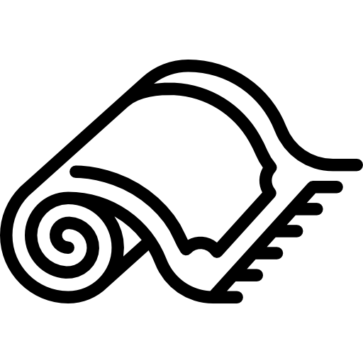 Black line drawing of a rolled rug on a transparent background.